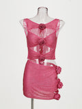 High-End Women's New Sexy Hollow Tight-Nuffed Ass Flower Decoration Dress Temperament Hot Diamond