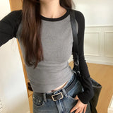 Color Long-Sleeved T-Shirt A New Autumn Style Slim Body With A Short Bottomed Blouse In The Rotator Cuff-Outfit