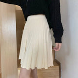 Knitted Pleated Long Mini Skirt-Outfit