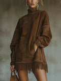 Fongt Women's Ins Long-Sleeved Solid Color To Make Old Tidsus Splicing Edss And Dress Dresses