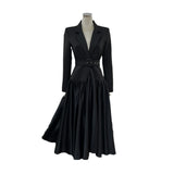 British Autumn New Suit Dress A Buckle Splicing Big Swing Dress Fashion Mature