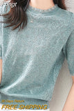 Patchwork T Shirt Women Thin Knitted Tshirt Summer Tops Tee Shirt Femme Short Sleeve T Shirts Womens Clothes Camiseta