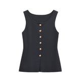 Fongt Explosion Women's Fashion Vest Gold Buckle Trim