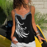 Women's Tops T-Shirt Chain Plus Size 5XL Sleeveless Black Sling Female Tees Tops Feather Print Women Top