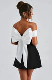 Black Off-shoulder Large Back Bow Mini Dress-Outfit