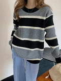 Color Block Striped Knit Sweater-Outfit
