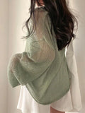 Oversized Long Sleeve Crochet Knit Top-Outfit