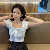 Niche T-Shirt Women's Summer Short Lantern Sleeve Collar Top Design With A Sense Of Minority Retro Plaid