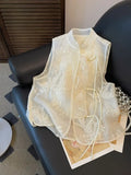 Chinese Style Embroidery 2024 Summer New Collar Vest Girls Summer Lace Spliced Vest-Outfit