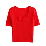 New Spring Style Open-Necked Half-Sleeved Sweater Shows Thin Solid Color Sweater 466362-Outfit