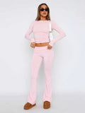 Fongt New Casual Wind Low-Rise Horn Pants Fashion Thin Solid Pants Set Women