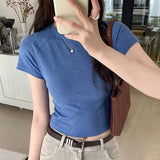 Spice Girl Shoulder Short-Sleeved T-Shirt A New Summer Style Short Blouse With Solid Color And Slim