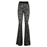 Fongt Wind Sexy Lace Perspective High-Rise Trumpet Trousers Niche Design Hottie Tight Waist Trousers