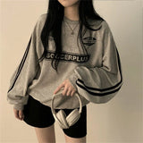 Vintage Logo Print Striped Sleeve Sweatshirt-Outfit