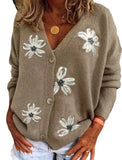 Fongt Spring And Autumn New Women Long Sleeve Cardigan Embroidered V-Neck Knit Sweater