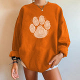 Cute Dog Paw Footprints Print Funny Sweatshirts Oversized Long