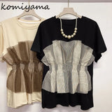 Summer Hit Color Fake Two Tees Patchwork Mesh Y2k Tops Round Neck Short Sleeve Ropa Mujer Fashion Causal T Shirt-Outfit