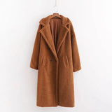 Notched Collar Hairy Shaggy Faux Fur Long Teddy Coat Ivory Woman Shearling Fluffy X-Long Jackets Keep Warm