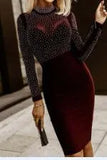 Women's Black Mesh Hot Drill Tight Dress-No Inside Match-LZS3350 / GCL3350-Outfit