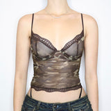 Camouflage Printed Mesh Camis Harajuku y2k Patchwork Sleeveless Crop Top Women 2000s Aesthetic Clothing Summer Sexy Tees-Outfit