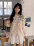 Buttoned Bow Jacquard Cardigan-Outfit