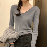 V-Neck Simple Ins Lazy Sweater A New Style Slim In Autumn And Winter Shows Lean Temperament And Wears A Sweater Inside-Outfit