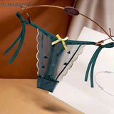 Transparent Embroidery Mesh Thong Bandage Bow Strap Women Fashion Underwear Panties Briefs Hot Gilr Love G-String