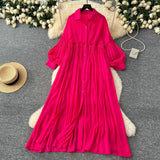 Fongt Retro Casual Dress Women's 2025 Spring Folding Lantern Sleeve Casual Loose Single-Dripple Shirt Long Dress