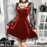 Dark 2023 Fall New Hip-Hop Lace Fashion Flared Long-Sleeved Dress-Outfit