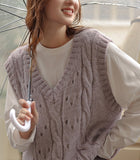 Fongt Small V Collar Soft Waxy Simple And Generous Knitting Vest New Female Gentle Girl Pure Color Sweet Sister Vest Female-Outfit