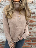 Fongt Li-Necked Knitwear In Autumn/Winter 2025 Solid Color Buttons Casual Loose Sweater For Women
