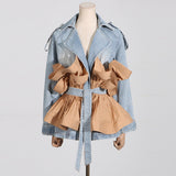 Fongt 2024 The New Lapel Color Flounce Lace Temperament Long Sleeve Senior Sense Denim Work Coat Female-Outfit