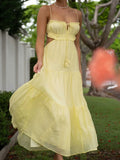 Ruched Tie-Up Strappy Maxi Dress-Outfit