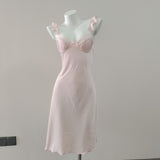 Fongt Sexy Pyjamas Women's Simulation Silk Summer Slings Long Dress Pure Wind Ice Silk Pajamas With Bra