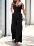 Fongt 2023 New Fashion Sexy V-Neck Belt Waist Sling Suit Pants-Outfit