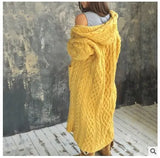 Fongt Knitted Sweater Women Loose Sesame Braided Lazy Hooded Long Cardigan