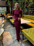 Fongt Autumn And Winter Sweater Dress Lady Knit Round Collar Pit Solid Color Tight Dress Woman