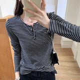 Is A Unique Korean Style Lazy Style Thin Long-Sleeved Striped T-Shirt, A New Slim Blouse For Women In Early