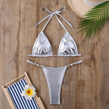 Fongt 2024 New Sexy Bikini Ladies Split Band With Bright Face Solid Color