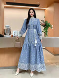 Fongt Retro Elegant Dress Women's New French Heavy Industry Embroidered Collar Lantern Sleeves Large Swing Dress