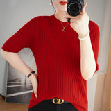 Fongt Collar Pit Bottom Shirt Women's New Slim Sweater Short Versatile Casual Sweater-Outfit