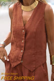 Women Vintage Solid V Neck Blouse Shirts Autumn Casual Cotton Linen Pullover Tops Ladies Fashion Sleeveless Button Blusa