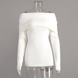 Fongt Women's Fall/Winter 2025 Long-Sleeved Knitted Bottom Shirt With A Word Of The Shoulder Sex-Repair And Exposed Shoulder