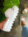 spring/summer new women's high-heeled PU sponge cake sole rubber super thick-soled slippers woven pattern female