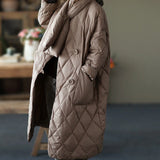 2022 Winter Women's Down Jacket With A Scarf Quilted Padded Coats Female Long Puffer Jacket Warm Parka Ladies