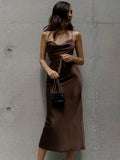 Maxi Dress Women Satin Backless Pile Collar Spaghetti Strap Evening Sexy Elegant Party Outfits Floor Length y2k
