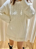 Women Solid O-Neck Loose Sweaters 2023 Autumn Vintage Long Sleeve Knit Pullover Chic Female Fashion Long Sleeve Knitwears-Outfit
