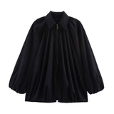 Fongt Explosion Women's Loose-Fitting Fashion Long-Sleeved Collar Bomber Jacket Jacket