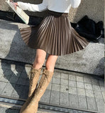 PU Leather Pleated Mini Skirt-Outfit