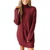 Fongt New Women's Long Sleeve Round Collar Dress Knit Jumper Sweater